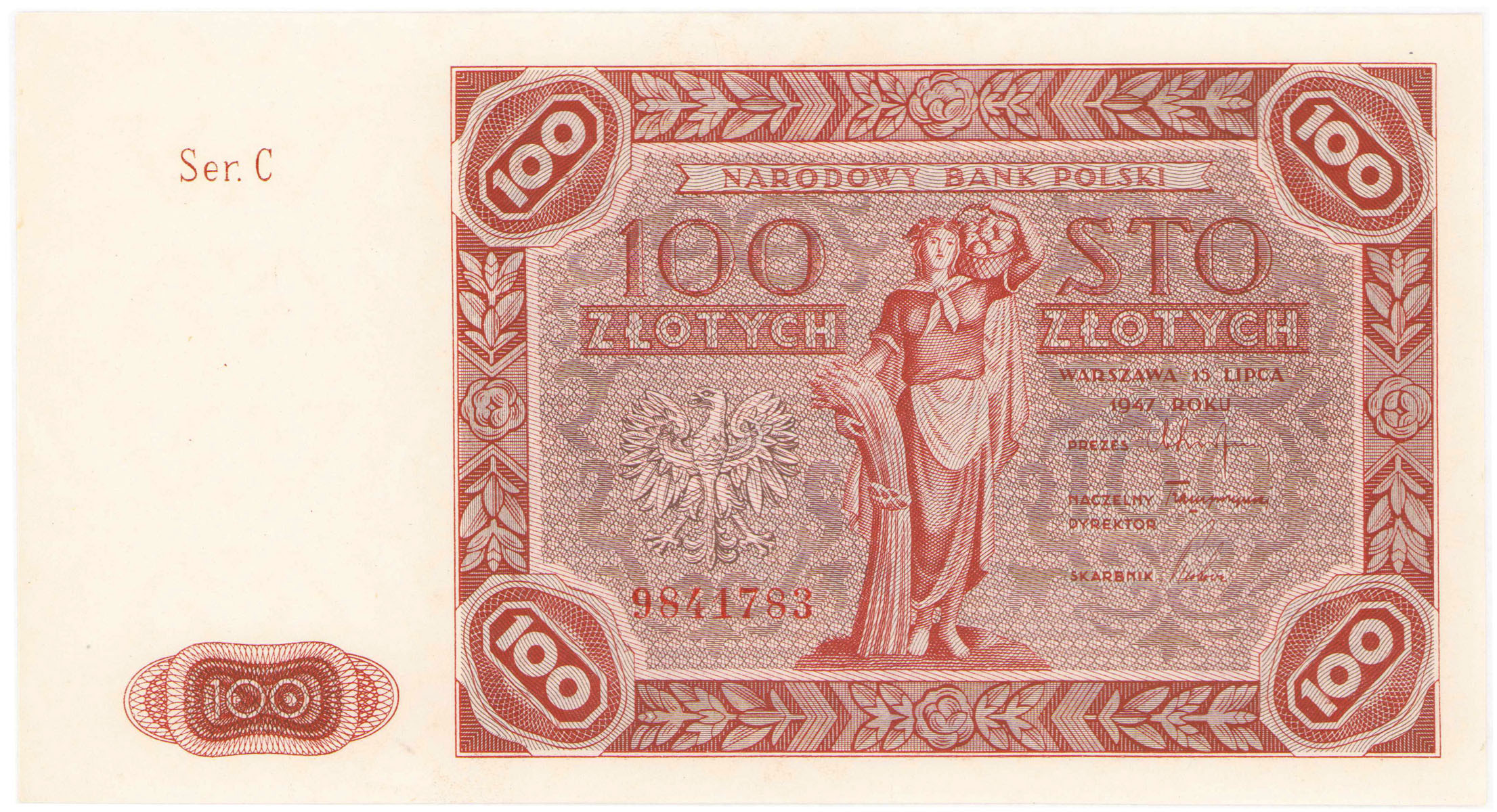 100 złotych 1947 seria C - RZADKI